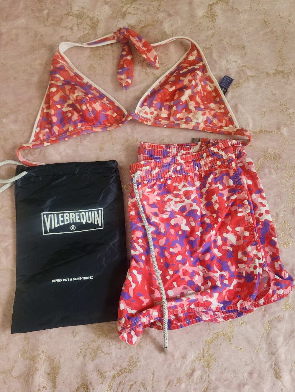 VILEBREQUIN | Pink Red Multicolor Bikini Top and Swim Shorts Set